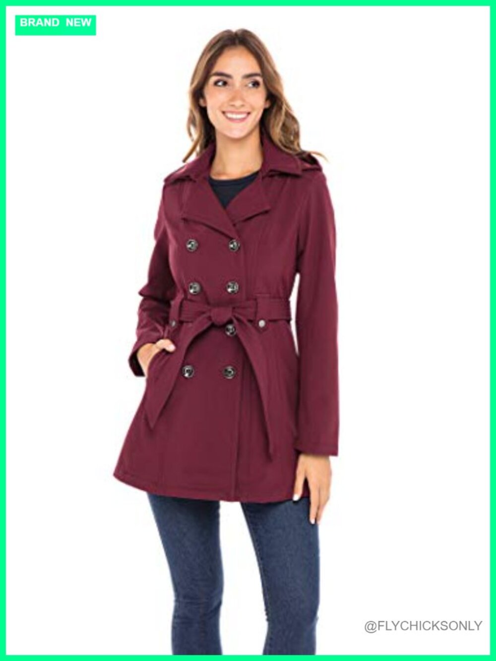 Soft Shell Trench Coat Detachable Hood Double Breasted Belted